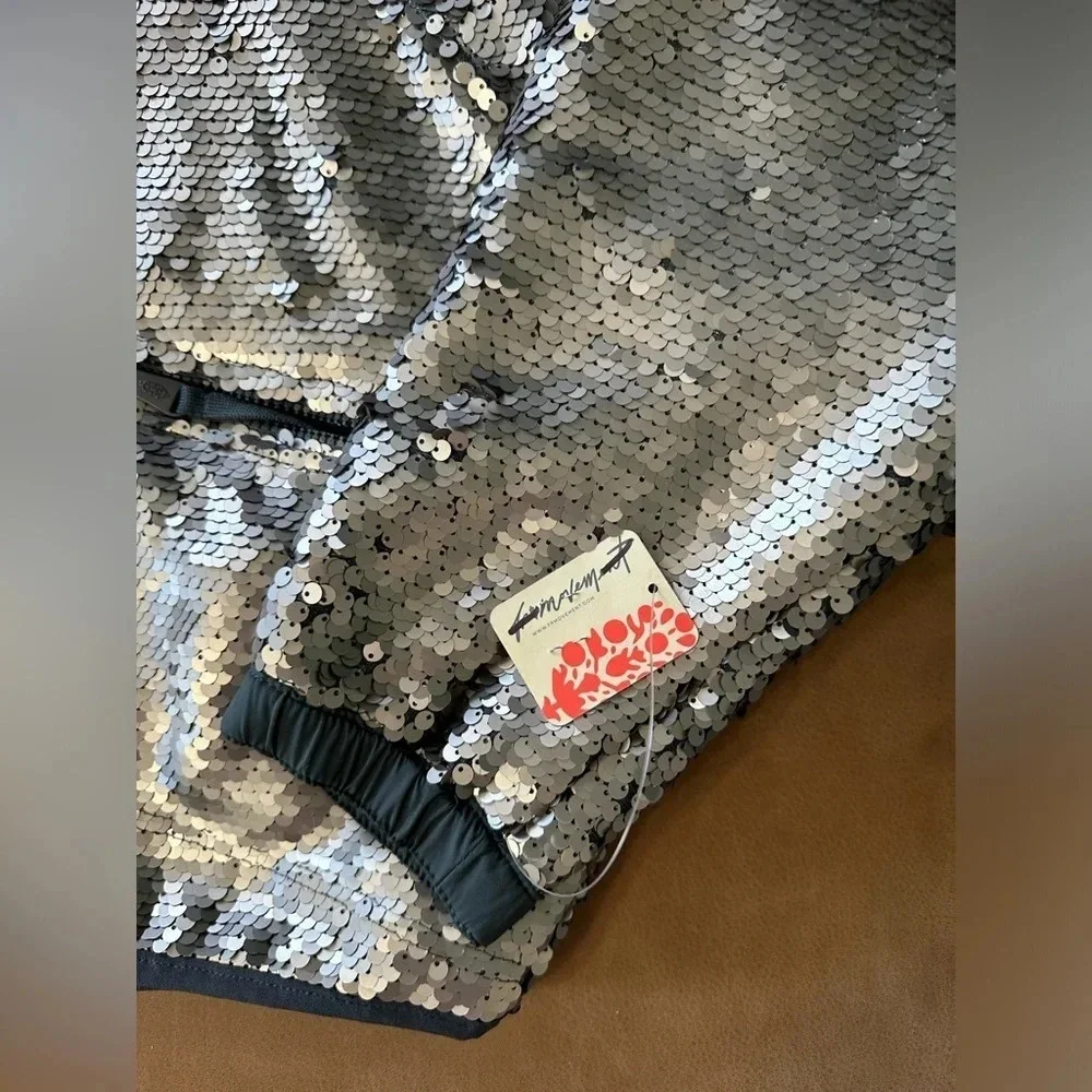 Free People Movement Hit The Slopes Sequin Jacket, Silver, X-Small, MSRP $298 - Picture 5 of 14